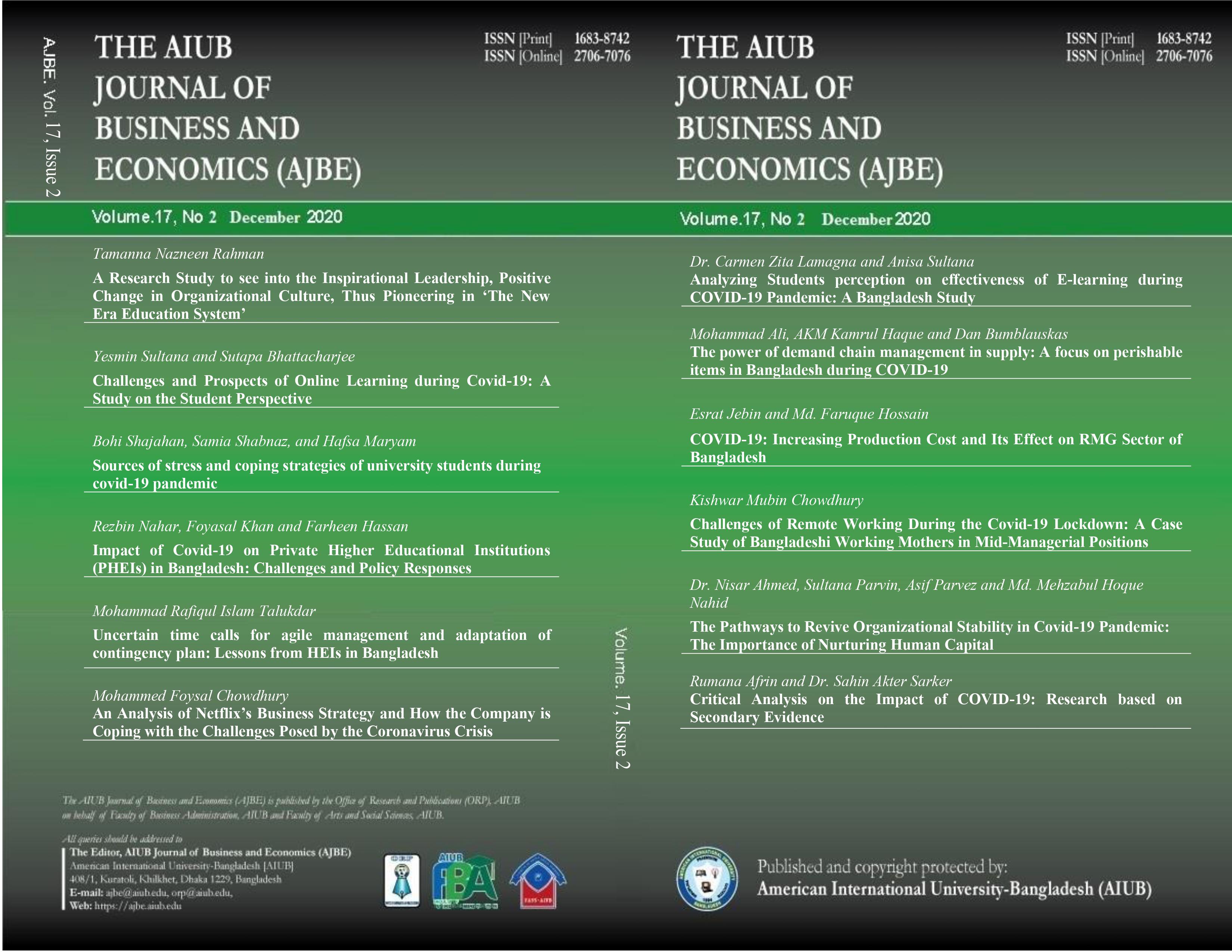 					View Vol. 17 No. 2 (2020): AIUB Journal of Business and Economics [AJBE]
				